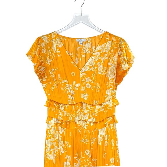 Current Air S Anthropologie Ruffled Sleeve Yellow Floral Midi Dress Silky - Picture 4 of 8